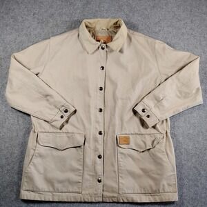 Powder River Outfitters Western Ranch Jacket Mens XL Tan Canvas Chore Coat Snap